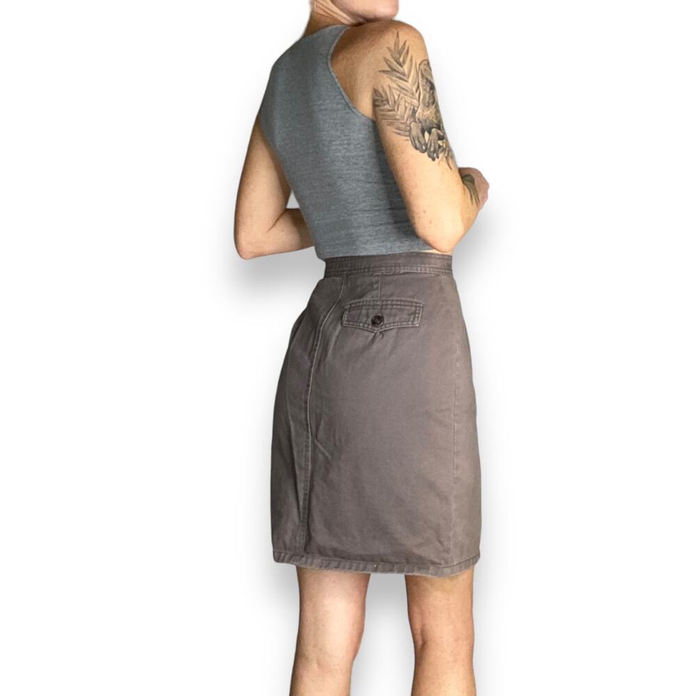 Vintage Light Brown Grey Button Down High Waist Pencil Denim Mini Skirt Size 4 - Picture 4 of 4